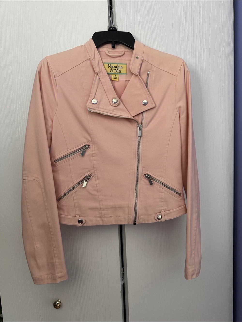 Maralyn & Me Light Blush Pink Moto Jacket with Silver Hardware